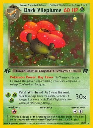 'Pokemon - 'Dark Vileplume (13) 013/82  - Unlimited Holofoil Team Rocket - Holo Rare