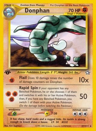 'Pokemon - 'Donphan 021/111  - 1st Edition Neo Genesis - Rare