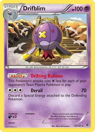 'Pokemon - 'Drifblim 035  - Reverse Holofoil Plasma Blast - Rare