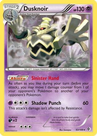 'Pokemon - 'Dusknoir 063  - Holofoil Boundaries Crossed - Holo Rare