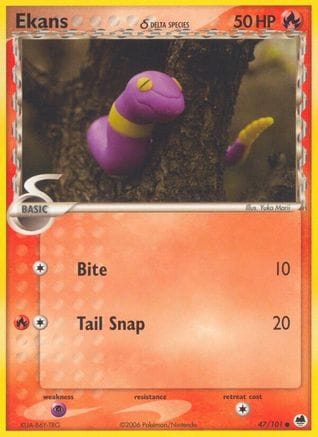 'Pokemon - 'Ekans (Delta Species) 047/101  - Reverse Holofoil Dragon Frontiers - Common