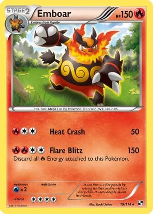 'Pokemon - 'Emboar (19) 019/114  - Reverse Holofoil Black and White - Holo Rare