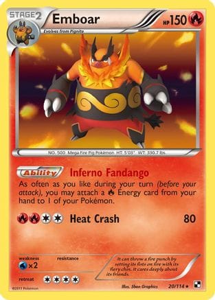 'Pokemon - 'Emboar (20) 020/114  - Holofoil Black and White - Holo Rare