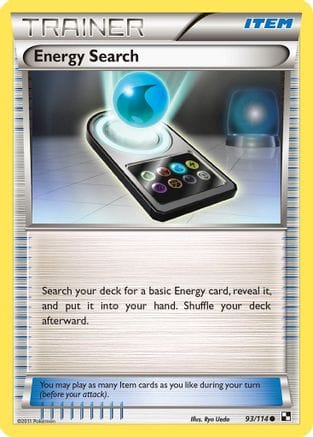'Pokemon - 'Energy Search 093/114  - Reverse Holofoil Black and White - Common