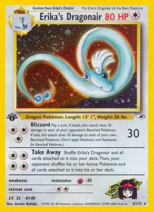 'Pokemon - 'Erika's Dragonair 004/132  - Unlimited Holofoil Gym Heroes - Holo Rare