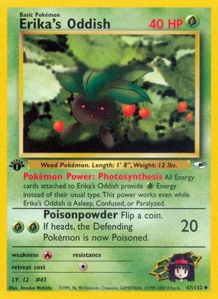 'Pokemon - 'Erika's Oddish (47) 047/132  - Unlimited Gym Heroes - Uncommon