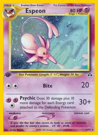 'Pokemon - 'Espeon (1) 001/75  - 1st Edition Holofoil Neo Discovery - Holo Rare