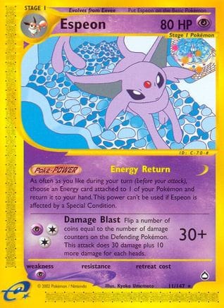 'Pokemon - 'Espeon 011  - Reverse Holofoil Aquapolis - Rare