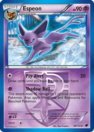 'Pokemon - 'Espeon (Team Plasma) 048/116  - Reverse Holofoil Plasma Freeze - Uncommon