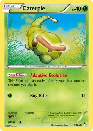 'Pokemon - 'Caterpie 001/106  - Reverse Holofoil XY  Flashfire - Common
