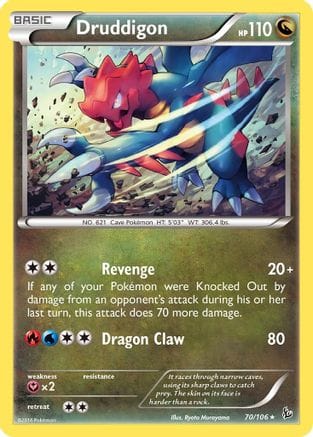 'Pokemon - 'Druddigon 070/106  - Holofoil XY  Flashfire - Holo Rare