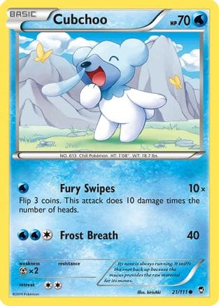 'Pokemon - 'Cubchoo 021  - Reverse Holofoil XY  Furious Fists - Common