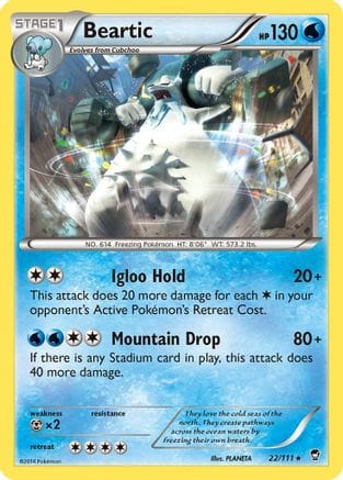 'Pokemon - 'Beartic 022  - Reverse Holofoil XY  Furious Fists - Rare
