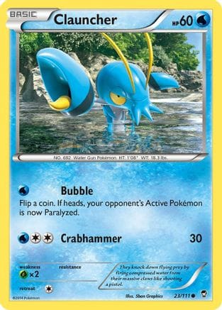 'Pokemon - 'Clauncher 023  - Reverse Holofoil XY  Furious Fists - Common