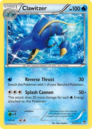 'Pokemon - 'Clawitzer 024  - Reverse Holofoil XY  Furious Fists - Holo Rare