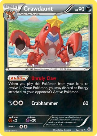 'Pokemon - 'Crawdaunt 092  - Holofoil XY  Primal Clash - Holo Rare