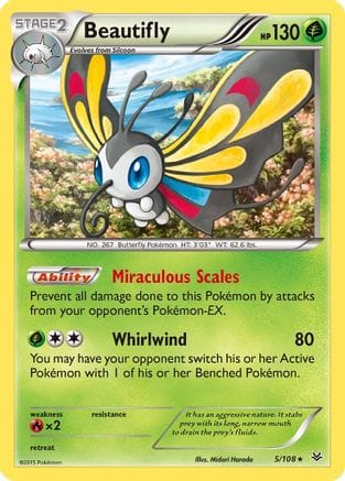 'Pokemon - 'Beautifly 005/108  - Reverse Holofoil XY  Roaring Skies - Holo Rare
