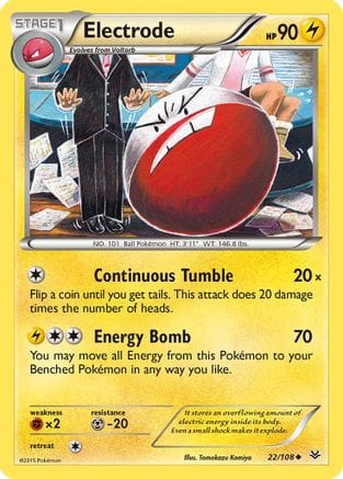 'Pokemon - 'Electrode 022/108  - Reverse Holofoil XY  Roaring Skies - Uncommon